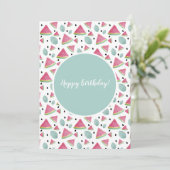 Happy Birthday Watermelon Pattern Waterverf Kaart (Staand voorkant)