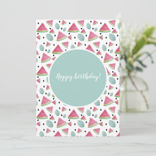 Happy Birthday Watermelon Pattern Waterverf Kaart (Staand voorkant)