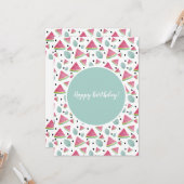 Happy Birthday Watermelon Pattern Waterverf Kaart (Voorkant / Achterkant in situ)