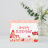 Happy Birthday Waterverf aardbeien fruitkoekjes Briefkaart (Staand voorkant)