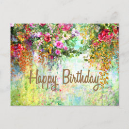 Happy Birthday Waterverf Abstracte Flowers Briefkaart