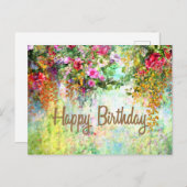 Happy Birthday Waterverf Abstracte Flowers Briefkaart (Voorkant / Achterkant)