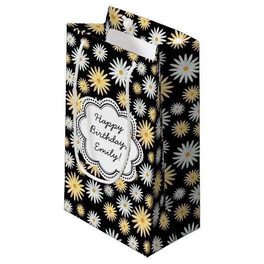 Happy Birthday Waterverf April Daisy Pattern Klein Cadeauzakje (Voorkant Gekanteld)