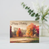 Happy Birthday Waterverf Autumn Forest Landscape Briefkaart (Staand voorkant)