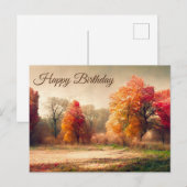 Happy Birthday Waterverf Autumn Forest Landscape Briefkaart (Voorkant / Achterkant)