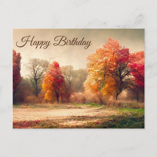 Happy Birthday Waterverf Autumn Forest Landscape Briefkaart (Voorkant)