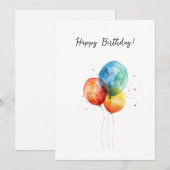 Happy Birthday Waterverf Ballons Feestdagenkaart (Voorkant / Achterkant)