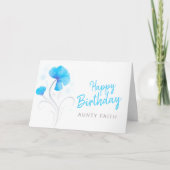Happy Birthday waterverf blauw poppy stijl bloemen Kaart (Voorkant)