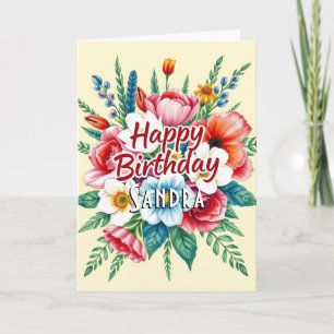 Happy Birthday Waterverf Bloemenboeket Kaart