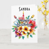 Happy Birthday Waterverf Bloemenboeket Kaart (Gele Bloem)