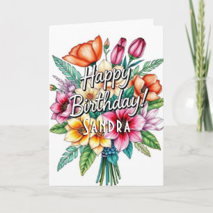 Happy Birthday Waterverf Bloemenboeket Kaart