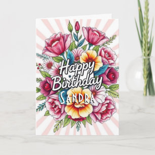 Happy Birthday Waterverf Bloemenboeket Kaart