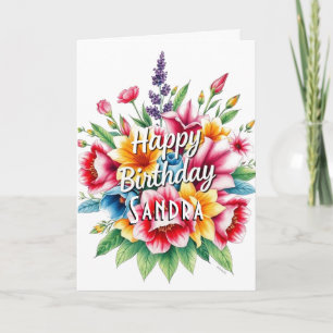 Happy Birthday Waterverf Bloemenboeket Kaart