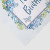 Happy Birthday Waterverf Blue Hydrangea Flowers Tissuepapier (Detail)