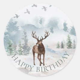 Happy Birthday Waterverf Bosbosherten Ronde Sticker