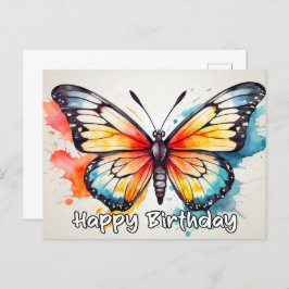 Happy Birthday Waterverf Butterfly Doodle Art Feestdagenkaart