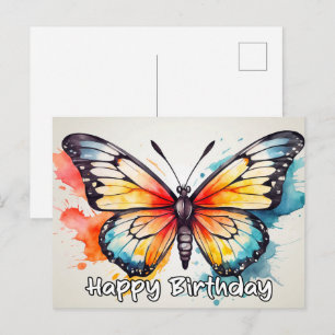 Happy Birthday Waterverf Butterfly Doodle Art Feestdagenkaart