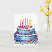 Happy Birthday Waterverf Cake Art Kaart (Gele Bloem)