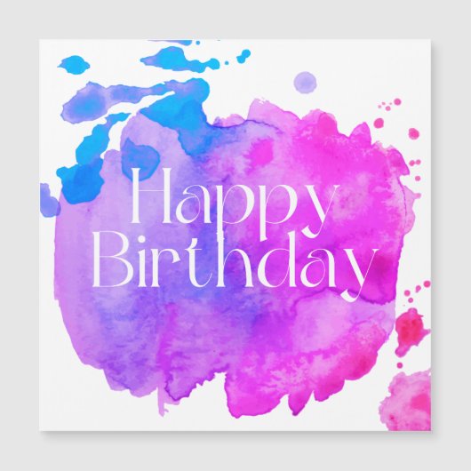 Happy Birthday Waterverf Card Magnetische Uitnodiging (Voorkant)