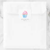 Happy Birthday Waterverf cupcake schattig roze ijs Vierkante Sticker (Tas)