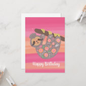 Happy Birthday Waterverf Cute Asian Sloth Kaart (Voorkant / Achterkant in situ)