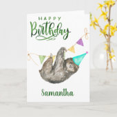 Happy Birthday Waterverf Cute Sloth Kaart (Gele Bloem)