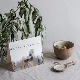 Happy Birthday Waterverf Deer Forest Card Kaart