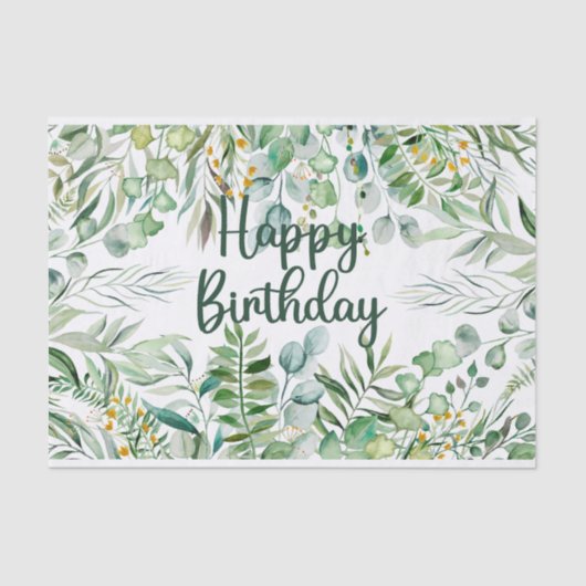 Happy Birthday Waterverf Eucalyptus Leaves Tissuepapier (Voorkant)