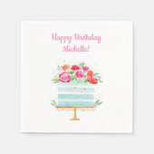 Happy Birthday Waterverf Floral Birthday Cake Servet (Voorkant)