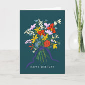 Happy Birthday Waterverf Floral Bouquet Kaart (Voorkant)