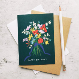 Happy Birthday Waterverf Floral Bouquet Kaart