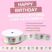 Happy Birthday Waterverf Floral Cake Satijnen Lint