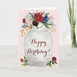 Happy Birthday Waterverf Floral Mason Jar Kaart