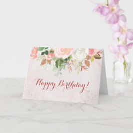 Happy Birthday Waterverf Floral Roos Kaart