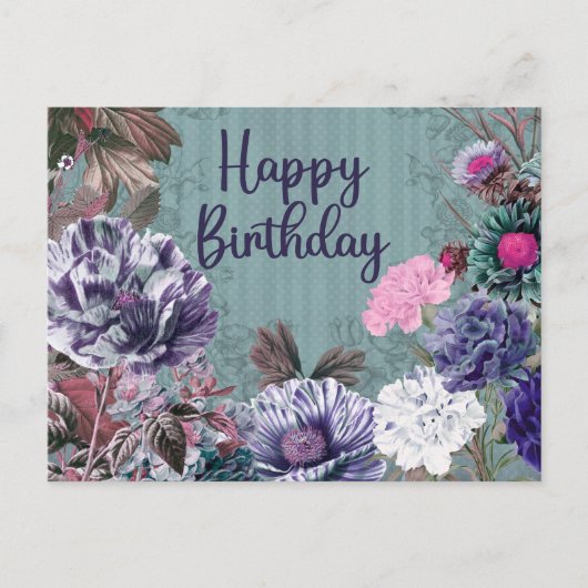 Happy Birthday Waterverf  Flowers Briefkaart (Voorkant)