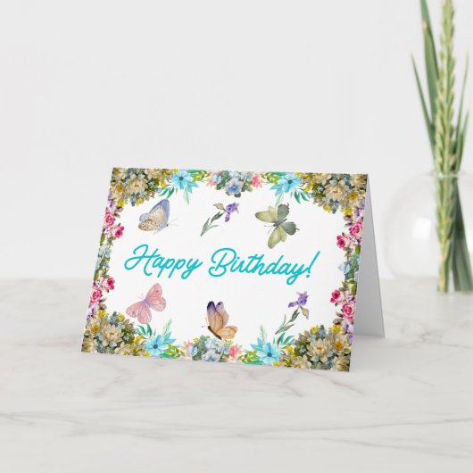 Happy Birthday Waterverf Flowers Kaart (Voorkant)