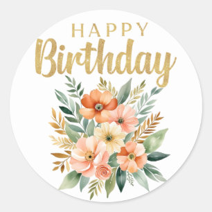 Happy Birthday Waterverf Flowers Sticker
