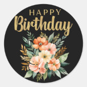 Happy Birthday Waterverf Flowers Sticker (Voorkant)