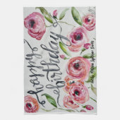 Happy Birthday Waterverf Flowers Theedoek (Verticaal)