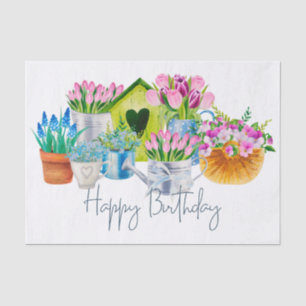 Happy Birthday Waterverf Garden Flowers - Tulips Tissuepapier