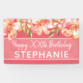 Happy Birthday - Waterverf Gekleurde bloemen tekst Spandoek (Horizontaal)