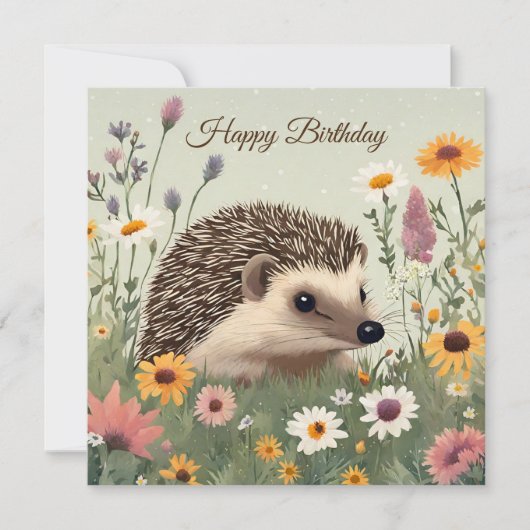 Happy Birthday Waterverf Hedgehog en Flowers Kaart (Voorkant)