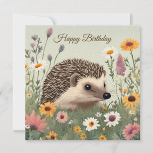 Happy Birthday Waterverf Hedgehog en Flowers Kaart