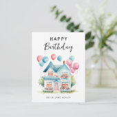 Happy Birthday Waterverf Huis Onroerend goed Feestdagenkaart (Staand voorkant)