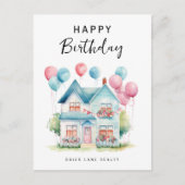 Happy Birthday Waterverf Huis Onroerend goed Feestdagenkaart (Voorkant)