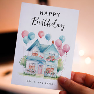 Happy Birthday Waterverf Huis Onroerend goed Feestdagenkaart