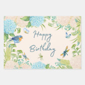 Happy Birthday Waterverf Hydrangea Flowers Inpakpapier Vel (Voorkant 3)