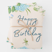 Happy Birthday Waterverf Hydrangea Flowers Inpakpapier Vel (In situ)