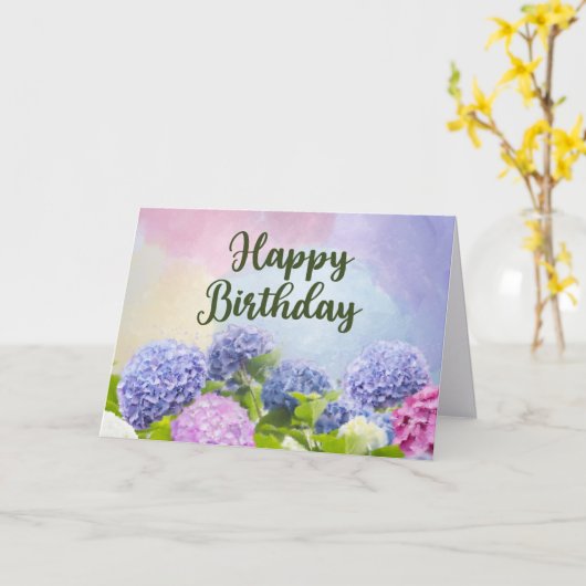 Happy Birthday Waterverf Hydrangea Flowers Kaart (Gele Bloem)