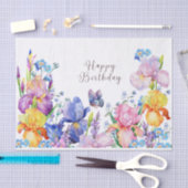 Happy Birthday Waterverf Iris Flowers en Tuin Tissuepapier (Craft)